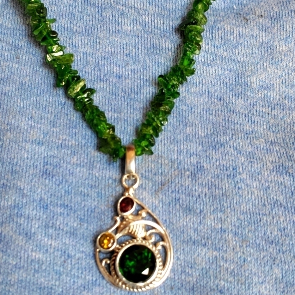 Bali Legacy Chrome Diopside, Brazilian citrine, and Mozambique Garnet necklace